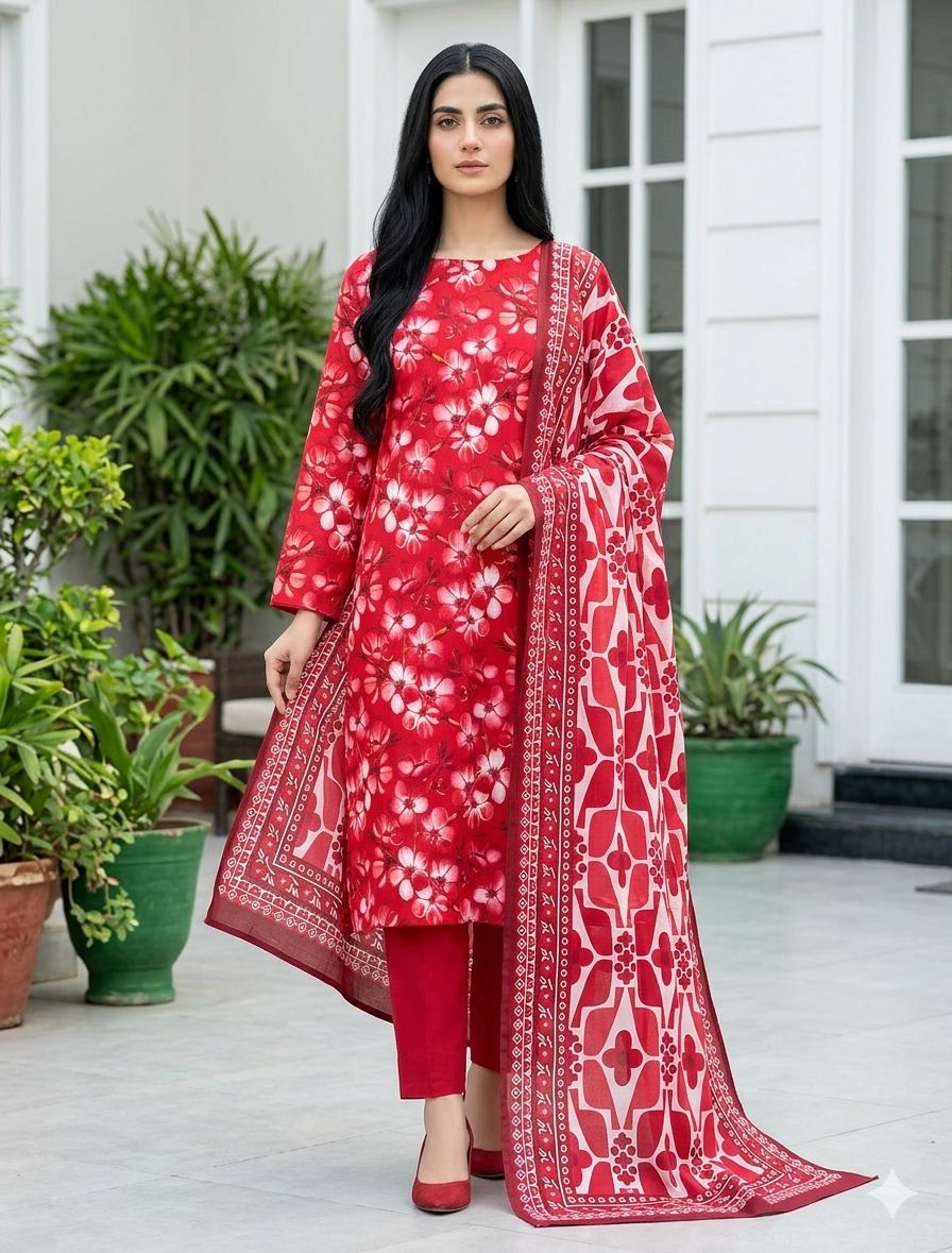 Red Floral - Bana Dori Lawn