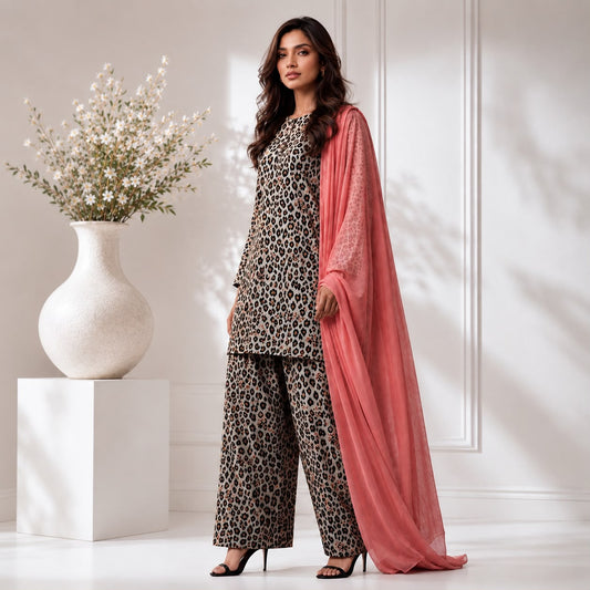Safari Bloom- Korean Silk with Chiffon Dupatta