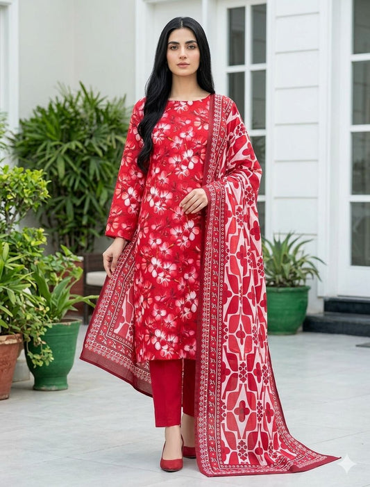 Red Floral - Bana Dori Lawn